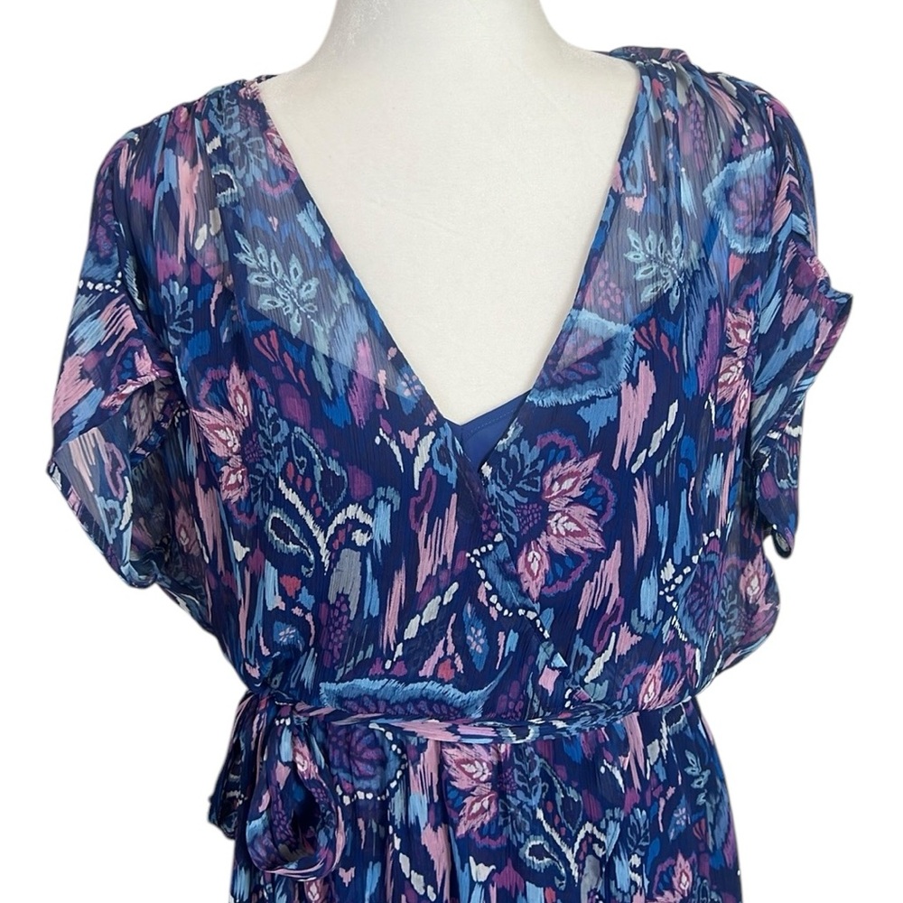 NWT Ramy Brook Exclusive Printed Marion Maxi Dress Blue Pink Pockets XS - Picture 2 of 12